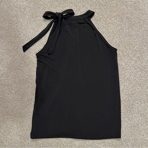 High neck black top with tie neck